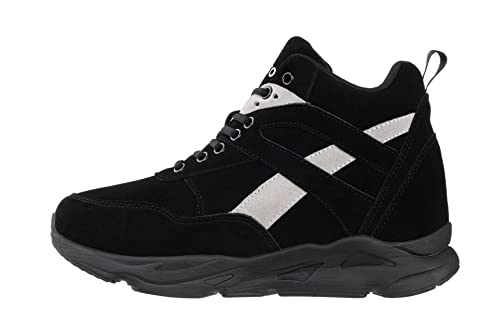 CALTO Men's Invisible Height Increasing Elevator Trainer Shoes - Black/Grey Lace-up Fashion High-Top Hiker Sneakers - 4.0 Inches Taller - S33594 - Size 11 D(M) US3