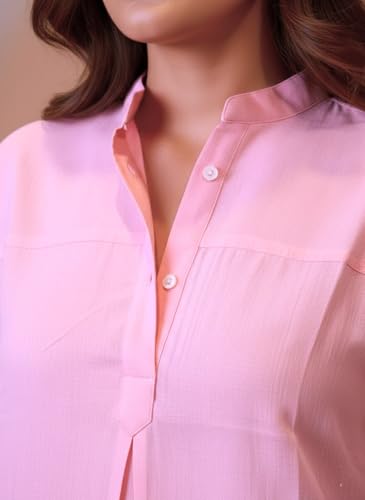 Image of Maaesa Women Solid Rayon Mandarin Neck Regular Fit Top | Short Sleeves | Lightweight & Breathable | Casual Wear & Office Wear