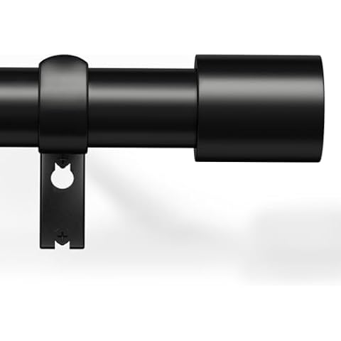 AUGOSTA Black Curtain Rod Adjustable Heavy Duty Curtain Rods for Windows 48 to 84 Inch with Brackets, 1 Inch Diameter, Modern Design, Black Cover