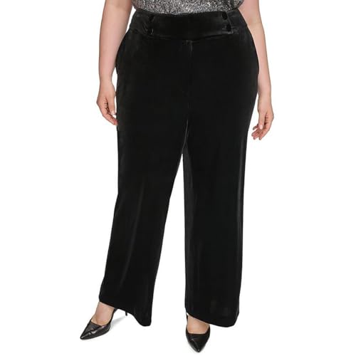 Calvin Klein Womens Plus Whitney Velvet Mid Rise Wide Leg Pants Black 14W