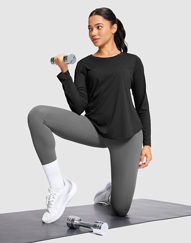 SANTINY Long Sleeve Workout Tops for Women Athletic Sun Shirts (Black, L) - image 7