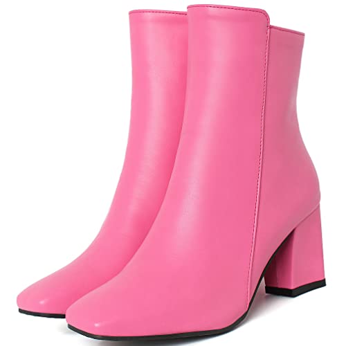 Image of Caradise Womens Chunky Block Heel Booties Zip Up Square Toe Ankle Boots