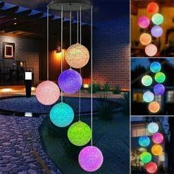 Bdot Buy Round Ball Multicolor Solar Wind Chime, Crystal Ball Waterproof Wind Chime Lamp for Outdoor, Landscape Courtyard Garden, Home, Decoration