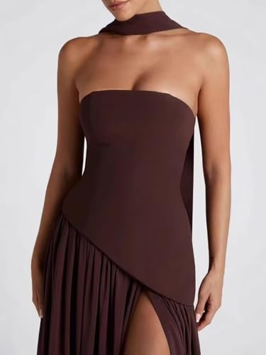 Strapless Satin Bridesmaid Dresses for Women 2025 Halter A Line Prom Dress Split Pleated Formal Party Gowns with Scarf P1664