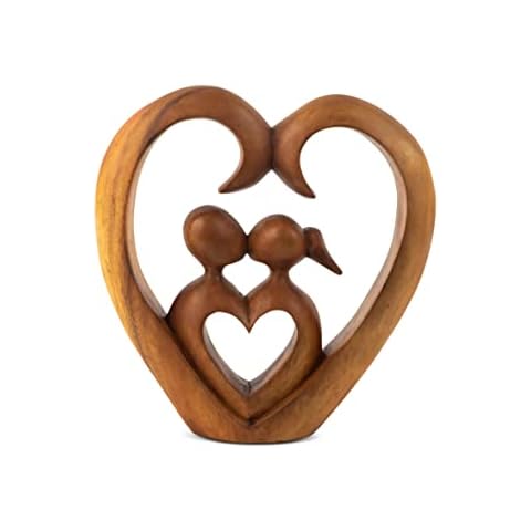 G6 Collection 8" Wooden Hand Carved Abstract Contemporary Statue - Heart and Soul - Figurine Gift Home Decor Sculpture Accent Handmade Art Decoration Cover
