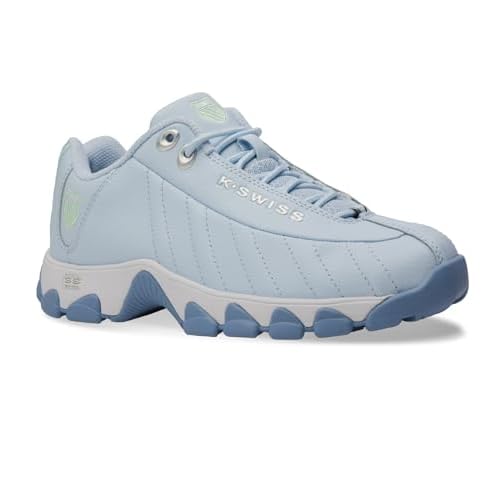 K-Swiss Women's ST329 CMF Sneaker, Wide Tennis Walking Leather Shoes 5 Ice Water/White/Forever Blue/Paradise Green