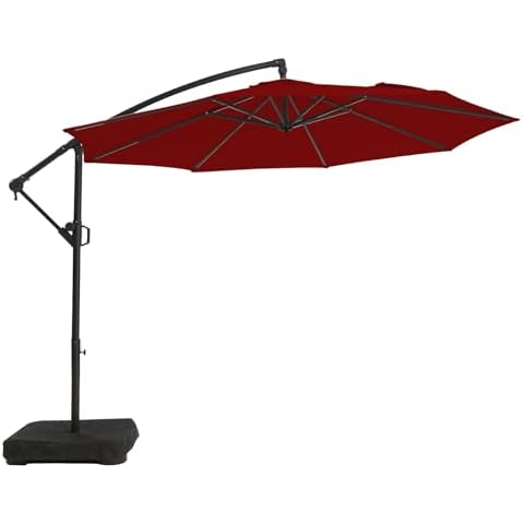 wikiwiki 10ft Patio Umbrella with Base Included, Outdoor Offset Cantilever Umbrella, Infinite Tilt, Crank and Cross Base, Burgundy Red Cover
