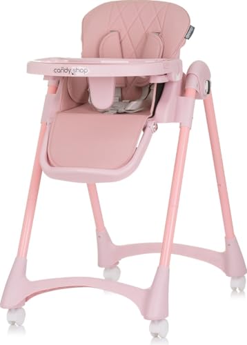 Chipolino Chaise haute Candy Shop, 4 roulettes, réglable, repose-pieds, pliable, coloris:rose