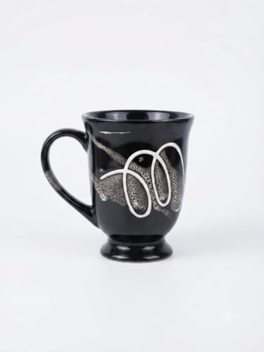 Image of Coffee Mug | Black Color | Set of 2 | Ceramic Cups | (White Design)