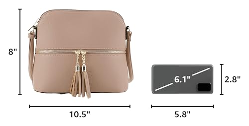 Image of SG SUGU Lunar Lightweight Medium Dome Crossbody Bag Shoulder Bag with Tassel | Zipper Pocket | Adjustable Strap