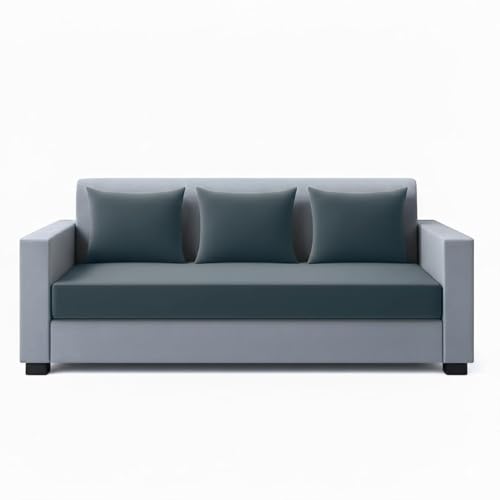 Image of FURNY Lexon 5 Seater Fabric 3+1+1 Sofa Set (Dark Grey-Light Grey) Premium Velvet Finish | Durable & Comfortable | Ideal for Living Room, Office