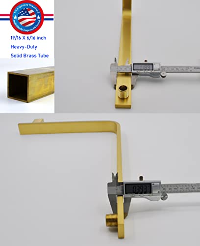 Aquaiaw High Rise Shower Arm And Flange, 16 Inch, Solid Brass, Square Shower Riser, Gooseneck Raised Shower Head Arm, Wall Mount Shower Head Extension Arm, 1/2 Npt Tapered Threads (Brushed Gold) #TOP2