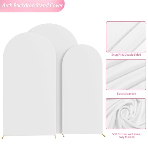 Image of Wokceer Wedding Arch Cover (7.2FT, 6.6FT, 6FT) Set of 3 Spandex Fitted Wedding Arch Stand Covers for Round Top Chiara Arch Backdrop Stands Cover for Birthday Party Ceremony Banquet Decor White