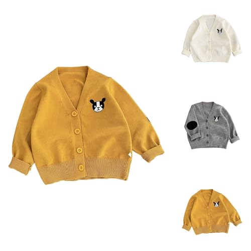 Toddler Kids Knit Cardigan Sweater Cute Dog Embroidery V Neck Loose Jacket Fall Winter Birthday Outfits for Baby Boys Girls2