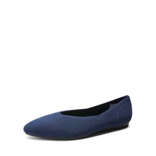 DREAM PAIRS Pointed Toe Flats for Women, Comfortable Dressy Knit Ballet Flats with Arch Support, Women's Dress Shoes for Work Office Business Casual Travel 6 Navy