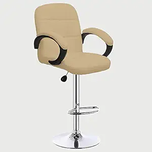 Chairwale Jax Swivel High Counter Bar Stool with Armrest &Square Back Leather Cushion, Height Adjustable Bar Chair Suitable for Kitchen| Music| Food Court| Dining |Cafeteria | Pub's (Cream)