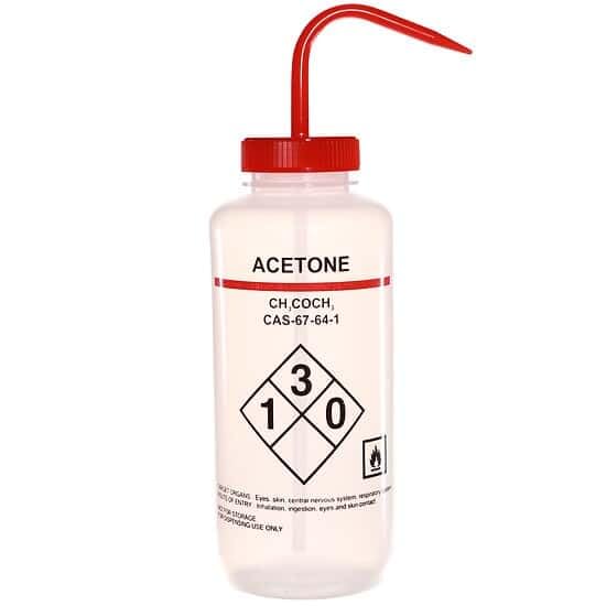 Cole-Parmer Essentials Safety Wash Bottle, LDPE, Vented, Acetone, 1000mL; 4/PK