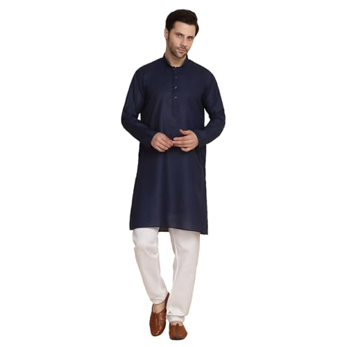 Image of KRAFT INDIA Men's Cotton Solid Kurta With Drawstring Pyjama Set