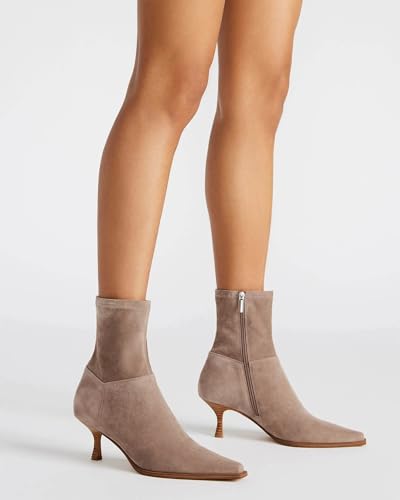 Coutgo Womens Kitten Low Heel Ankle Boots Pointed Toe Side Zipper Short Booties Fall Shoes2