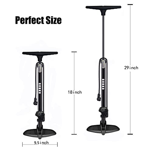 image for GOBKO Bike Pump with Gauge,Bicycle Floor Pump for Presta and Schrader 