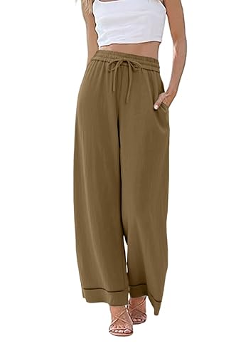 Image of KICZOY Women Flowy Pants Drawstring Waist Wide Leg Palazzo Beach Pants Loose Fit with Pockets