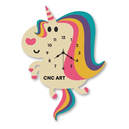Image of Personalised with Your Name, Fantasy Horse Design Pendulum Wall Clock for Kids Room, Decorative Analog Timepiece with Swinging Element, Fantasy Theme Home Accent for Bedroom, Nursery, Playroom