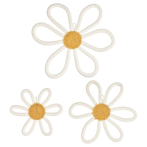 Décoration en macramé suspendu et fleur tissée beige, lot de 3 pour chambre de fille et bébé