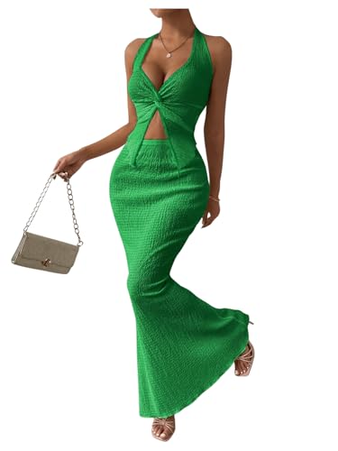 Image of SOLY HUX Women's Two Piece Outfits Twist Front Halter Cami Tops and Skirt Summer Set