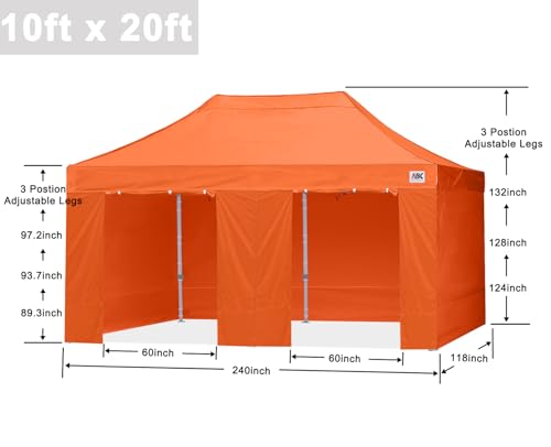 Image of ABCCANOPY Commercial Pop Up Canopy Tent with Sidewalls 10X20,Orange
