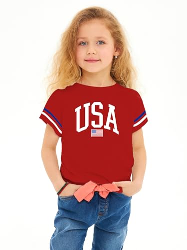 Image of Ithalt Toddler Boys Girls American Flag Shirts 4th of July Tshirt Kids USA Patriotic Tee Independence Day Outfit(3-7y)