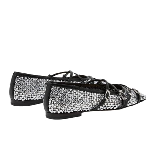 sexytag Mesh Rhinestone Strass Flats Crystal Embellished Slip On Buckle Strap Ballet Flats Square Toe Comfortable Dress Shoes3