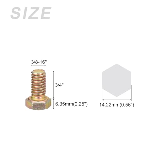 Image of METALLIXITY Hex Bolts (3 /8-16x3 /4 inch) 25Pcs, Carbon Steel Zinc Plated Fully Threaded, Coarse Thread UNC Hex Head Screw Bolt - for Furniture Repair, Yellow