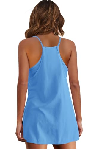 Image of Panadila Womens Summer Sleeveless Mini Dress V Neck Spaghetti Strap Sundress Athletic Short Dress with Pockets