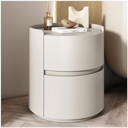 Modern Round Nightstand with Storage Drawers - Minimalist Wooden Bedside Table for Bedroom & Living Room, No Assembly Required, 45x45x50cm, Color #05