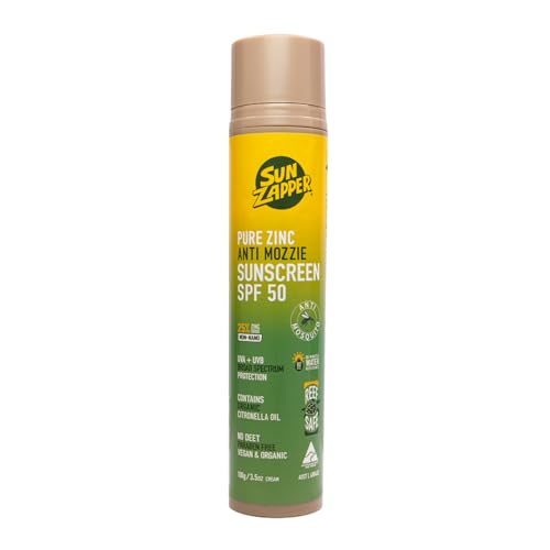 Sun Zapper Pure Zinc Anti Mosquito Repellent Sun Cream SPF 50 – 100g Anti Insect & Mosquito Tinted Natural Sunscreen with no DEET, Made in Australia