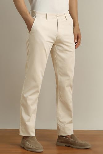 Image of Peter England Men's Super Slim Fit Stretchable Cotton Satin Casual Trousers | Office Sleek & Trendy Look