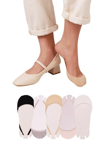Image of No Show Half Socks with Grippers for Women, Low Cut Toe Topper Ball of Foot Socks for Heels Flats SlingBack