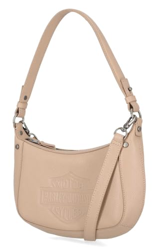 Harley-Davidson Women's Flat Studded Bar & Shield Leather Hobo Bag - Tan3