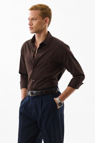 Image of SNITCH Men Formal Shirt | Slim Fit Full Sleeve Classic Collar Solid Pattern | Premium Cotton Blend & Breathable Fabric for Office