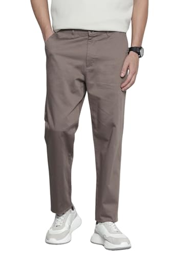 Image of The Indian Garage Co Men Regular Fit Solid Mid-Rise Stretchable Chinos