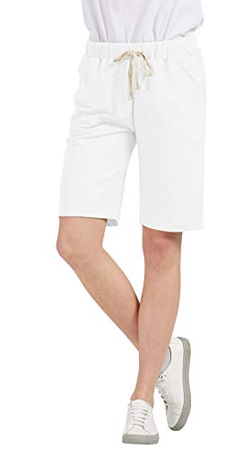 CHARTOU Women's Comfy French Terry Elastic Wasit Knit Jersey Bermuda Shorts with Drawstring (White, XX-Large)