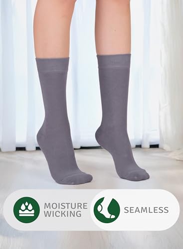 Image of Women's Bamboo Dress Socks, Crew for Business Trouser Casual, Soft, Thin & Seamless, Size 6-9 /9-12 (3, 4 or 5 Pairs)