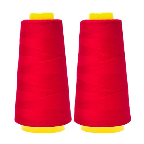 Image of Mandala Crafts Red Mercerized Cotton Thread Cones, Sewing Quilting | 2400 Yds 50 WT, 100% Long Staple Cotton, Multipurpose, for Embroidery, Piecing, Sergers, Applique, Machine and Hand Sewing