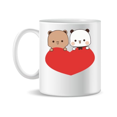 Forsca Bubu Dudu Love Heart Taza de Cerámica Para Té y Café, 330ml, Mágica, Blanca, Rosa, Negra 330ml