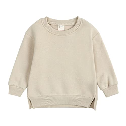 Image of LNICAER Toddler Kids Baby Boys Girls Crewneck Pullover Sweatshirt Fleece Solid Color Coat Warm Fall Winter Clothes