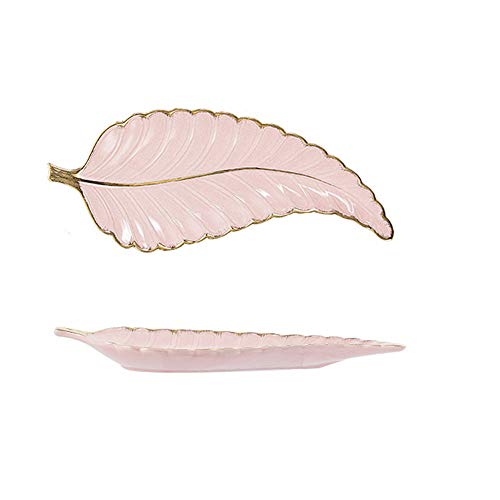 Plato de Frutas, Juego de Platos de cerámica chapados en Oro, Bandeja para Joyas con diseño de Hojas de Sauce, Accesorios de vajilla, Plato de Frutas para Dim Sum, Plato de Cocina para Comedor