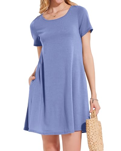 Image of Summer Dresses for Women T Shirt Sundress, Purple, S