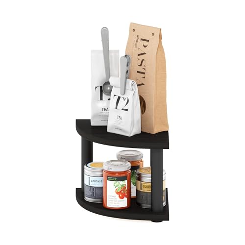 Image of Furinno Turn-N-Tube Kitchen Countertop Organizer, 2-Tier Corner Countertop Organizer Shelf, Corner Shelf, for Kitchen, Pantry, Organizers and Storage, Espresso