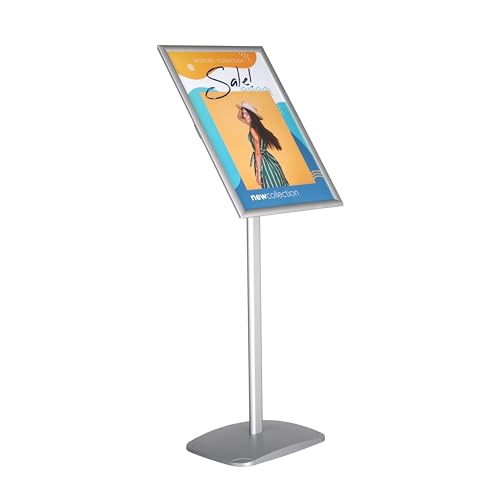 DISPLAY SALES Infoständer für DIN A2 Plakate | Design Informationsständer in silber | Attraktiver Aufsteller A2 im Hoch-/Querformat | Display Ständer, Werbung ständer
