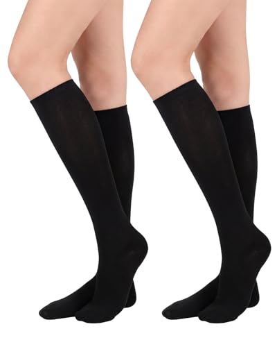 2 Pack Black Knee High Long Socks for Women-Soft Thin Tall Tube Socks for Daily/Sports/School